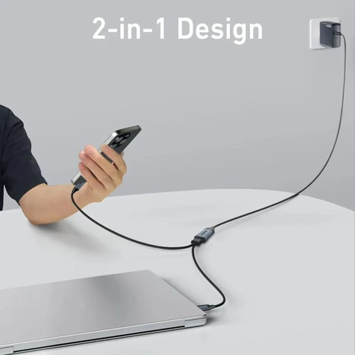 QGEEM CC0082 1.2m USB-C to Dual USB-C Cable 140W PD PPS 2-in-1 Fast Charging Braided Data Wire for Laptop Phone - 2