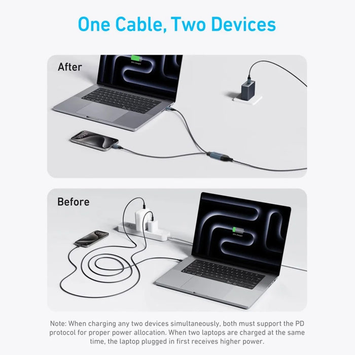 QGEEM CC0082 1.2m USB-C to Dual USB-C Cable 140W PD PPS 2-in-1 Fast Charging Braided Data Wire for Laptop Phone - 6