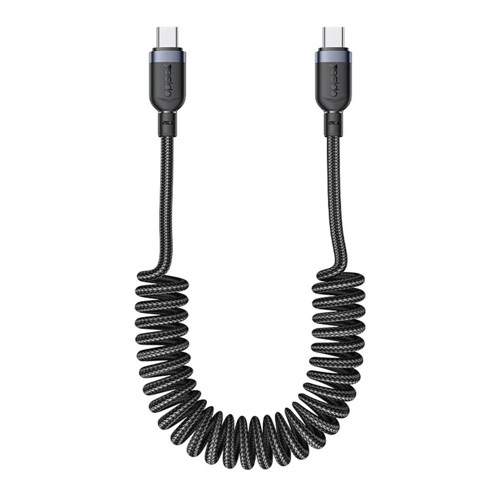 YESIDO CA205 PD 60W Fast Charging Spring Cable Type-C to Type-C Data Cable for CarPlay/HiCar/CarLife - Black - 1