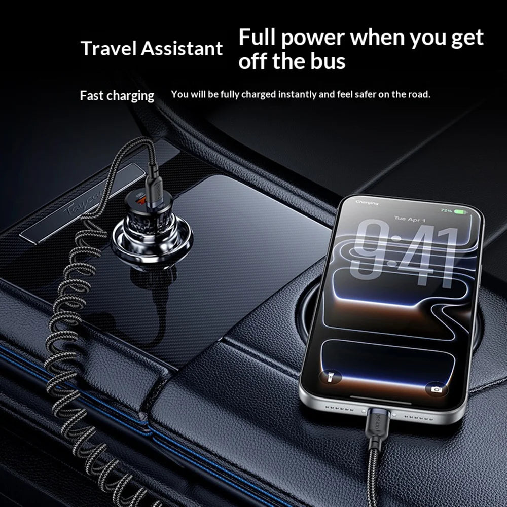 YESIDO CA205 PD 60W Fast Charging Spring Cable Type-C to Type-C Data Cable for CarPlay/HiCar/CarLife - Black - 4