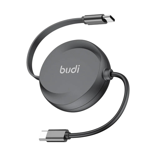 BUDI DC257TT10B 1m PD 65W Fast Charging USB-C to USB-C Retractable Cable Data Sync Cord - Black - 1