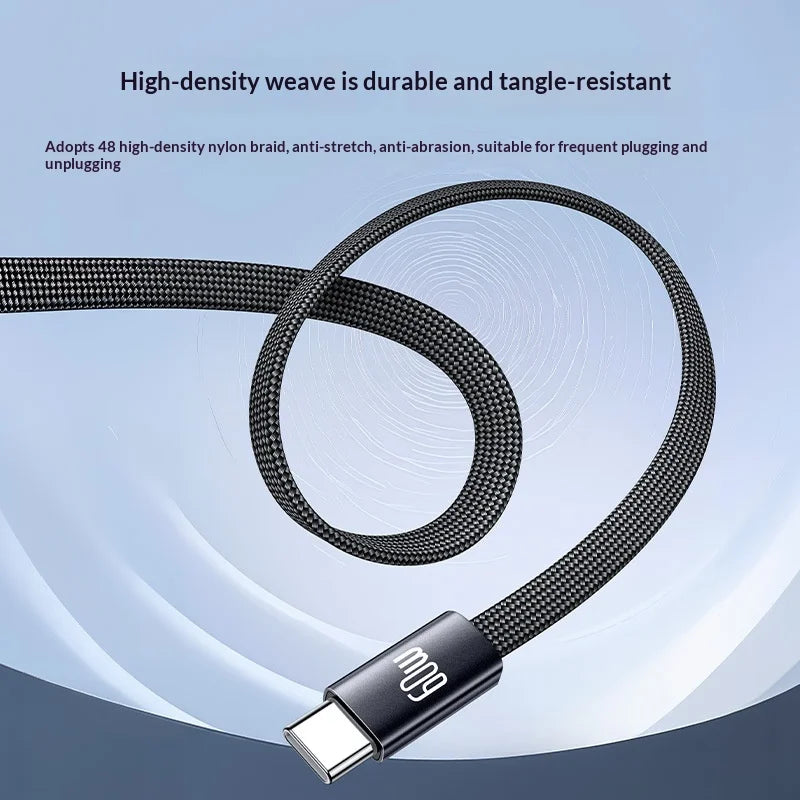 YESIDO CA206 1.2m USB-C to USB-C Cable PD 60W Fast Charging Braided Flat Data Cable - Black - 3