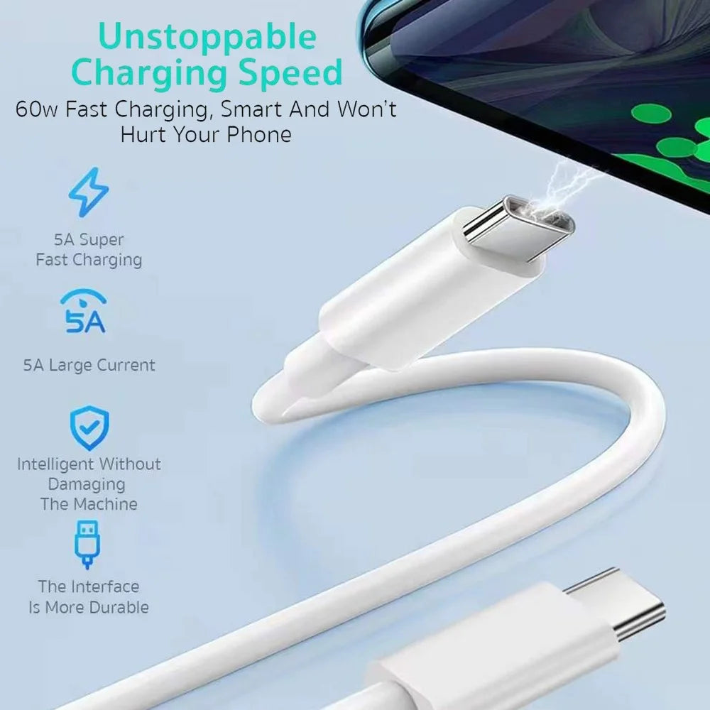 COTECI 32117 1m USB-C to USB-C Fast Charging Cable 60W 20Gbps Data Transfer Wire - White - 3