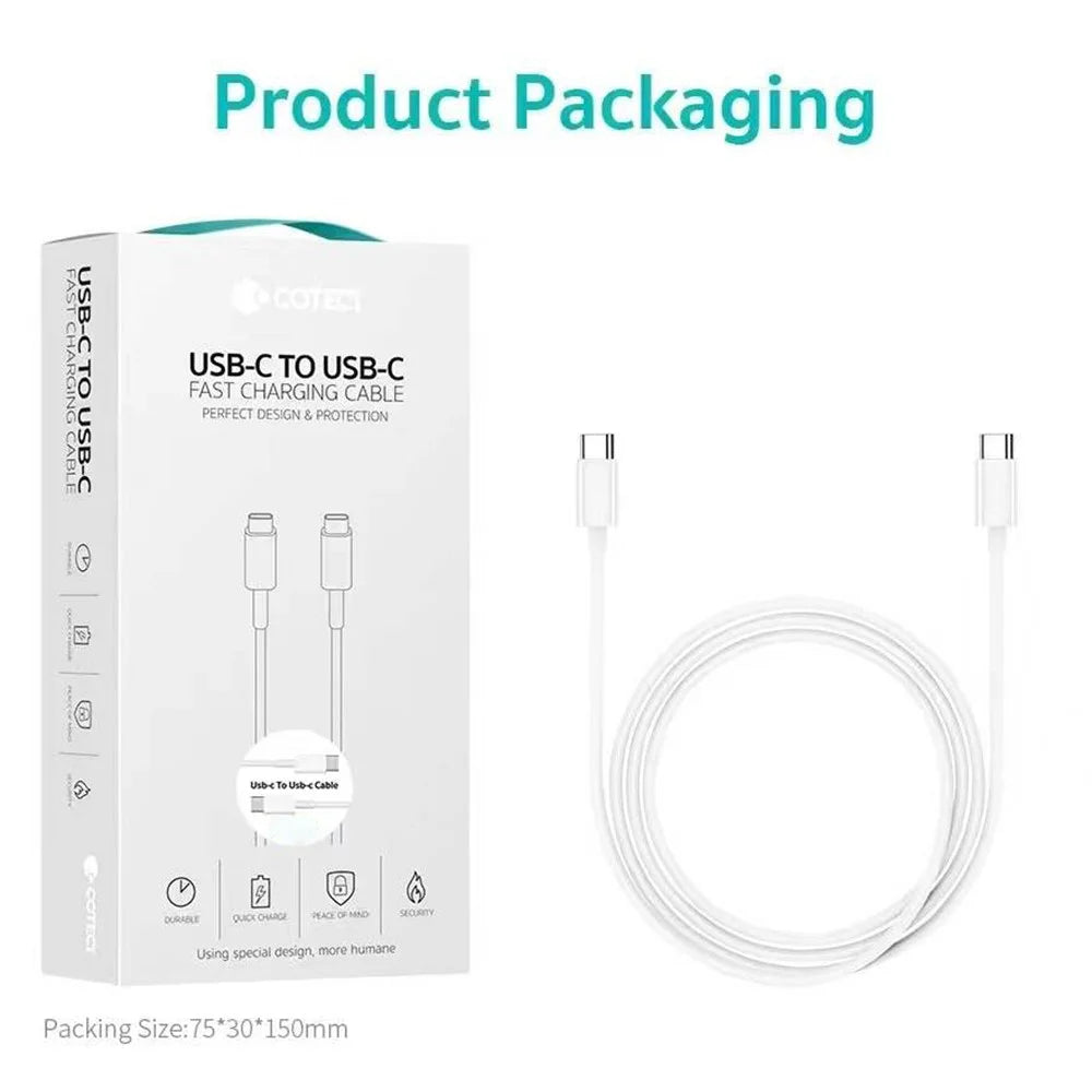 COTECI 32117 1m USB-C to USB-C Fast Charging Cable 60W 20Gbps Data Transfer Wire - White - 7