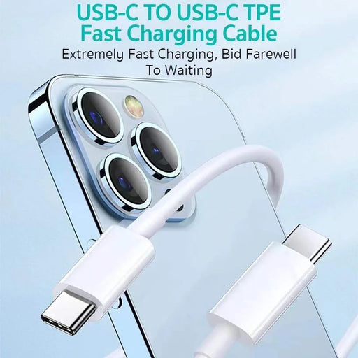 COTECI 32117 2m USB-C to USB-C TPE Fast Charging Cable 60W 20Gbps Data Transfer Wire - White - 2