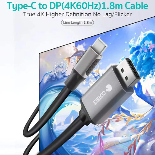COTECI OF-014 1.8m Type-C to DisplayPort 4K / 60Hz Adapter Cable for Phone Laptop Monitor Projector - Grey - 2
