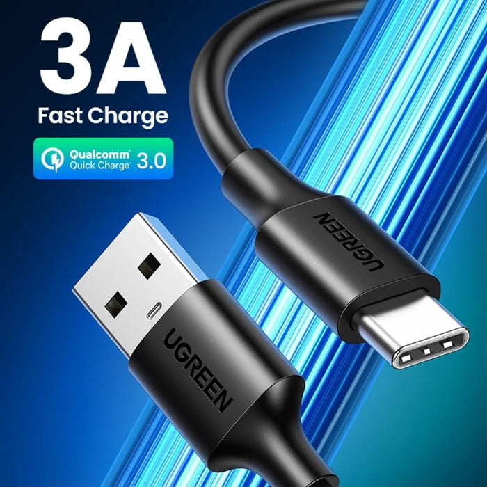 UGREEN US287 60118 2m USB-A to Type-C Cable 3A Fast Charging Data Cable for Phone Tablet - Black - 3