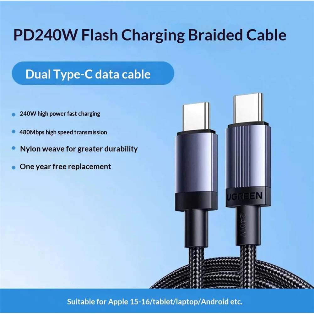 UGREEN L532 65907 1m USB-C to USB-C Cable PD 3.1 240W Fast Charging Nylon Braided Data Cable - 2