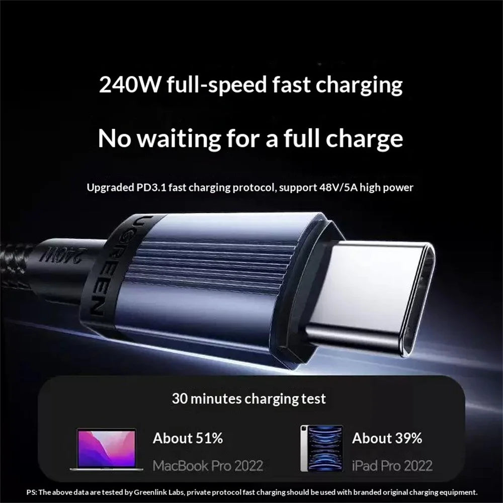 UGREEN L532 65907 1m USB-C to USB-C Cable PD 3.1 240W Fast Charging Nylon Braided Data Cable - 4