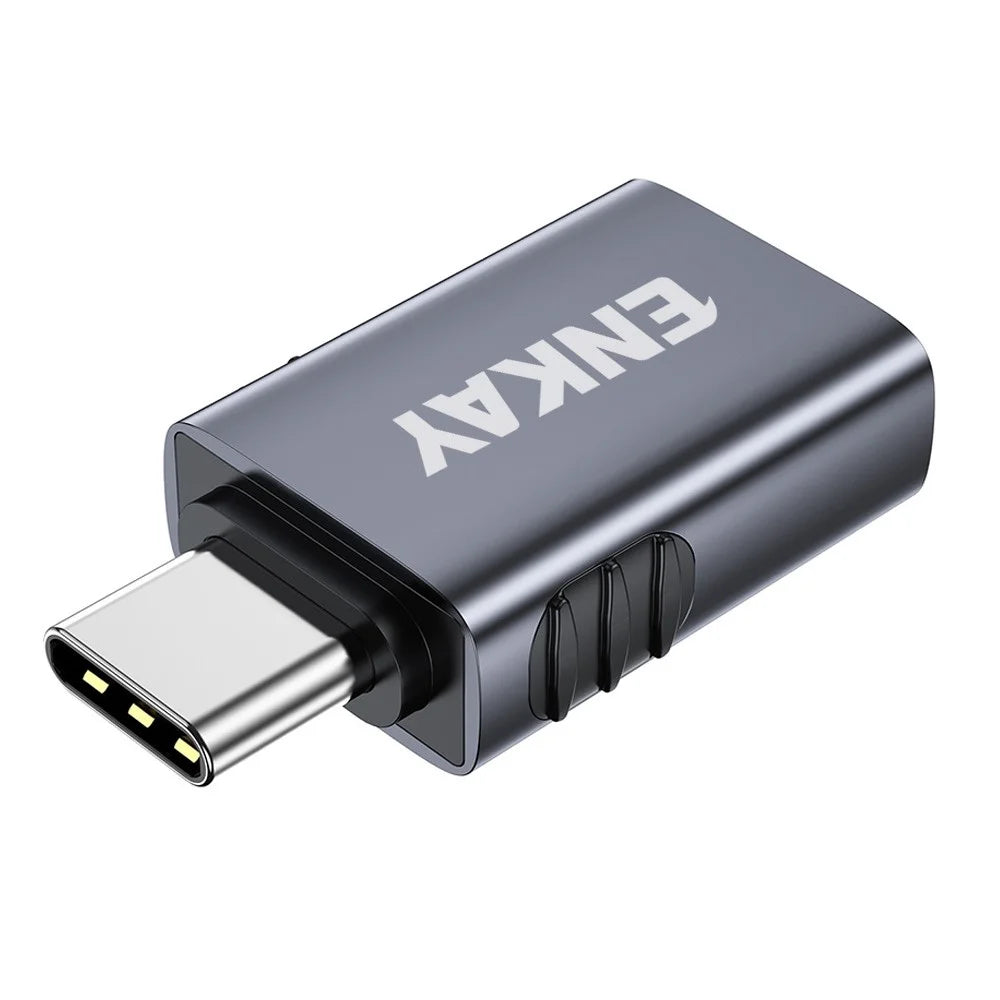 ENKAY ENK-AT130 USB-A 3.2 Female to USB-C Male Adapter 10Gbps 60W Fast Charging Aluminum Alloy OTG Converter - Grey - 1