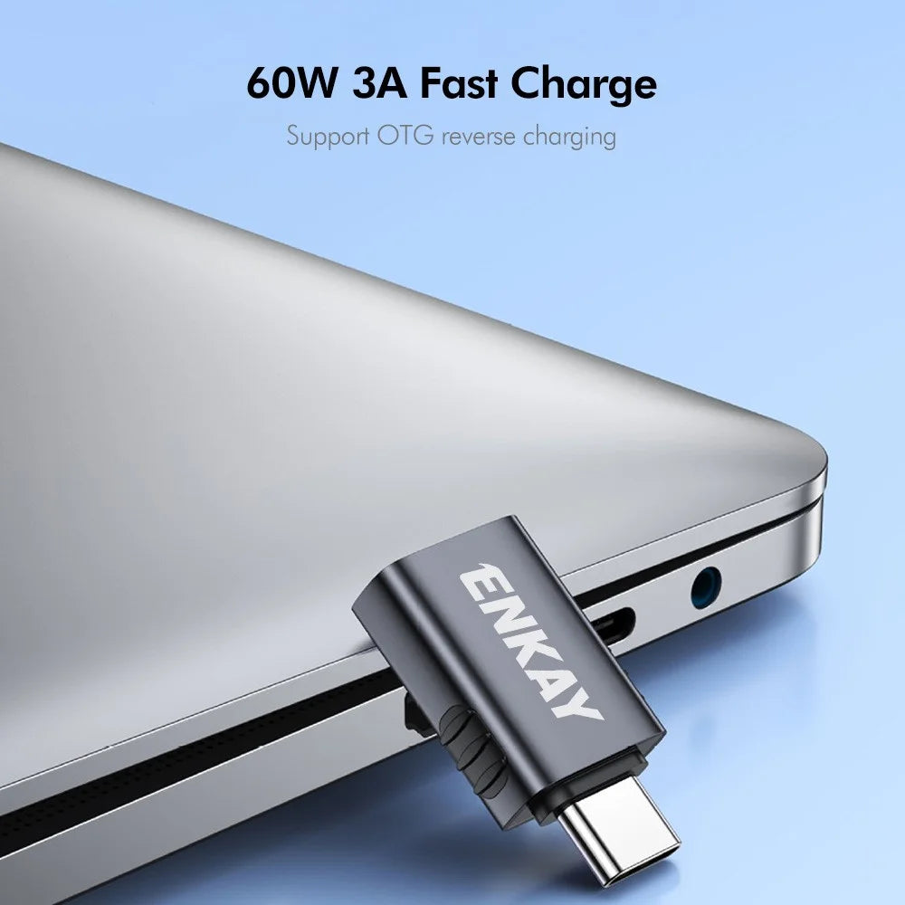 ENKAY ENK-AT130 USB-A 3.2 Female to USB-C Male Adapter 10Gbps 60W Fast Charging Aluminum Alloy OTG Converter - Grey - 3