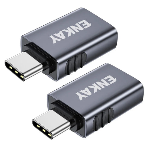 ENKAY ENK-AT130 2Pcs USB-A 3.2 Female to USB-C Male Female Adapter 10Gbps 60W Fast Charging Aluminum Alloy OTG Converter - Grey - 1