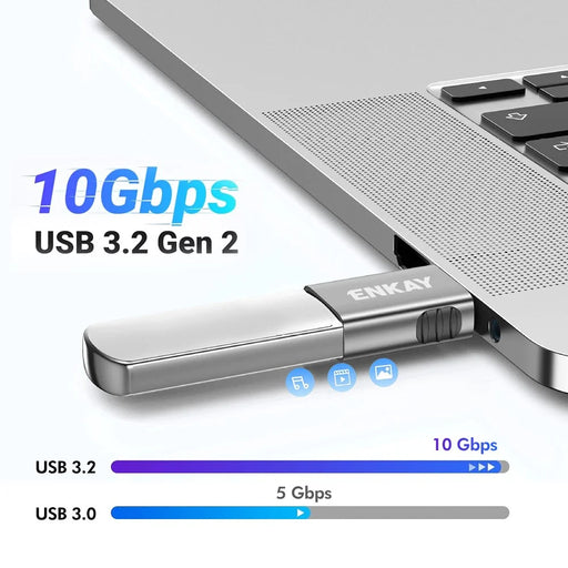 ENKAY ENK-AT130 2Pcs USB-A 3.2 Female to USB-C Male Female Adapter 10Gbps 60W Fast Charging Aluminum Alloy OTG Converter - Grey - 2