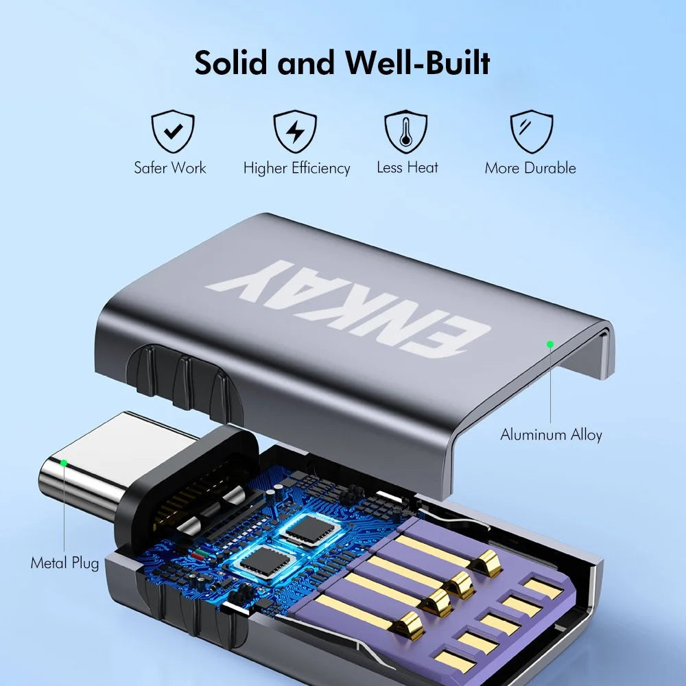 ENKAY ENK-AT130 2Pcs USB-A 3.2 Female to USB-C Male Female Adapter 10Gbps 60W Fast Charging Aluminum Alloy OTG Converter - Grey - 5