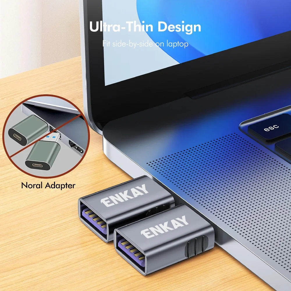 ENKAY ENK-AT130 2Pcs USB-A 3.2 Female to USB-C Male Female Adapter 10Gbps 60W Fast Charging Aluminum Alloy OTG Converter - Grey - 6