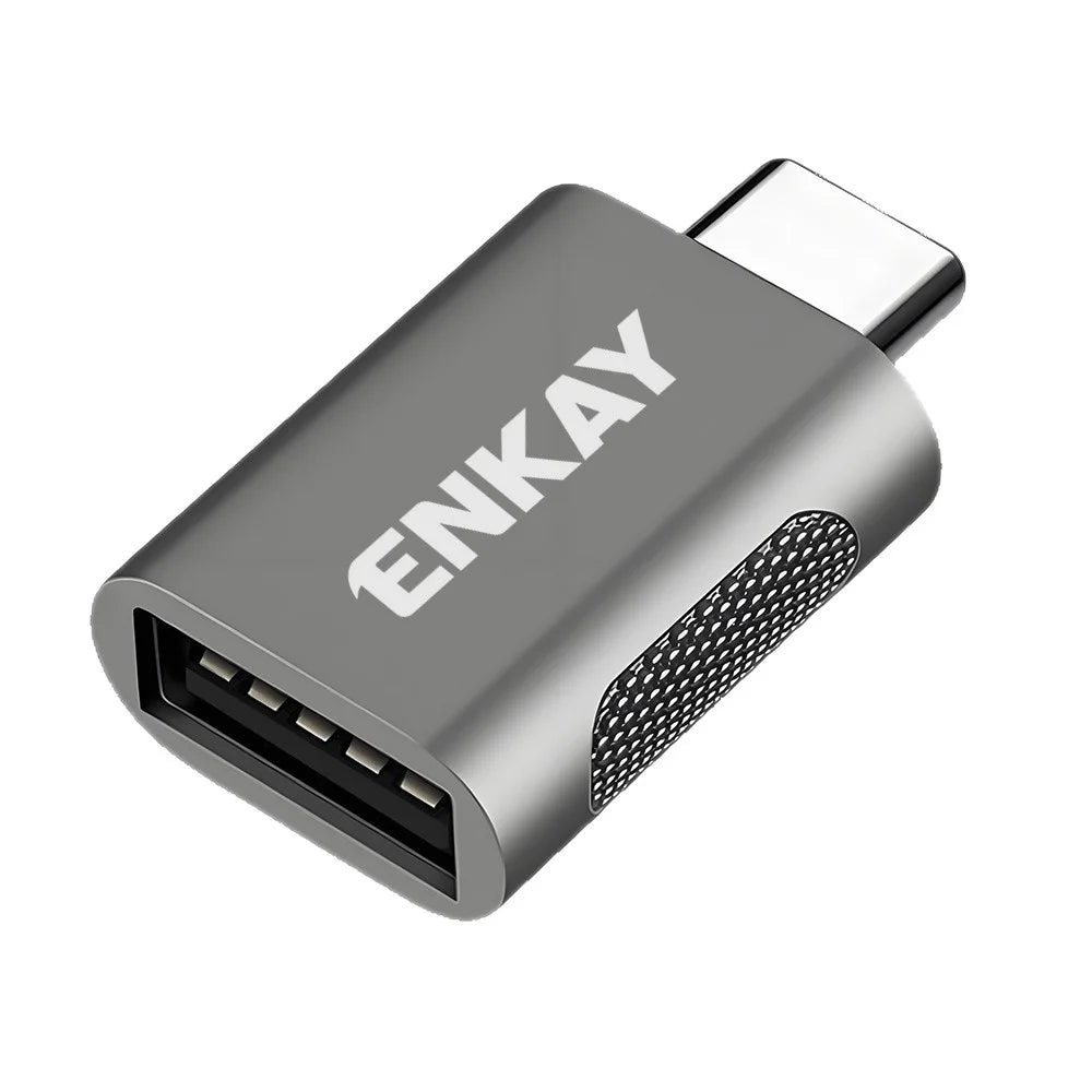 ENKAY ENK-AT131 USB-C Male to USB-A 3.2 Female Adapter 10Gbps 60W Fast Charging Zinc Alloy OTG Converter - Grey - 1