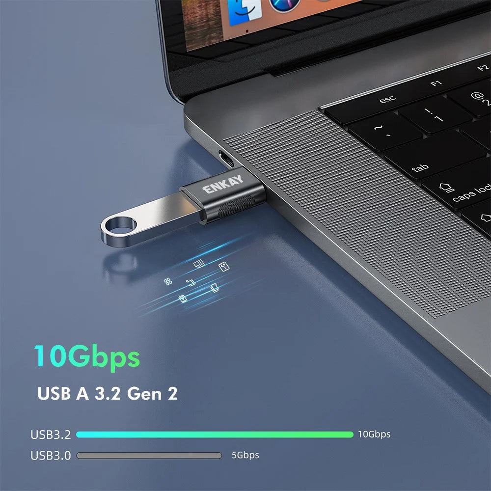 ENKAY ENK-AT131 USB-C Male to USB-A 3.2 Female Adapter 10Gbps 60W Fast Charging Zinc Alloy OTG Converter - Grey - 2
