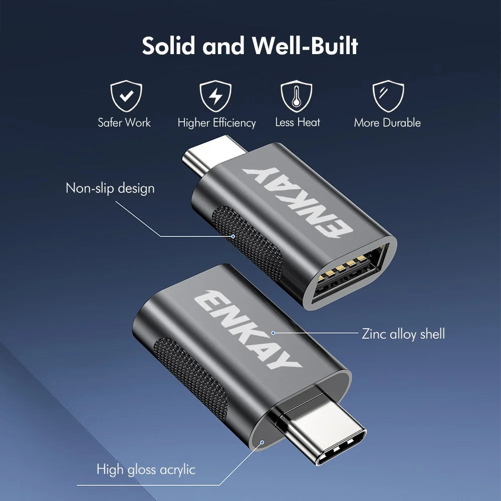 ENKAY ENK-AT131 USB-C Male to USB-A 3.2 Female Adapter 10Gbps 60W Fast Charging Zinc Alloy OTG Converter - Grey - 5