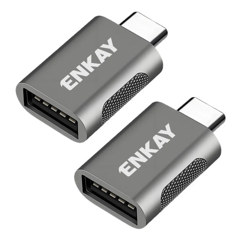ENKAY ENK-AT131 2Pcs USB-C Male to USB-A 3.2 Female Adapter 10Gbps 60W Fast Charging Zinc Alloy OTG Converter - Grey - 1