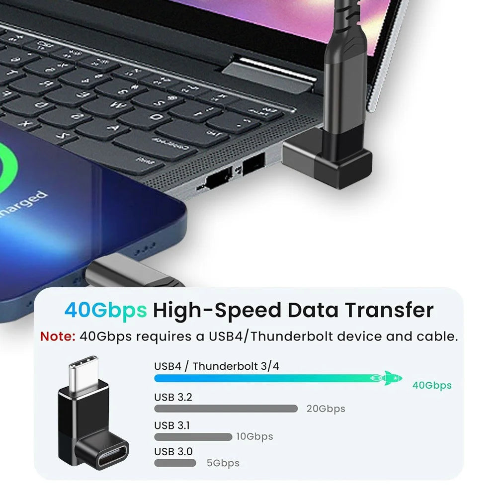 ENKAY ENK-AT132 USB-C Male to USB-C Female 90 Degree Right Angle Adapter 40Gbps High Speed 240W Fast Charging Converter - Grey - 3