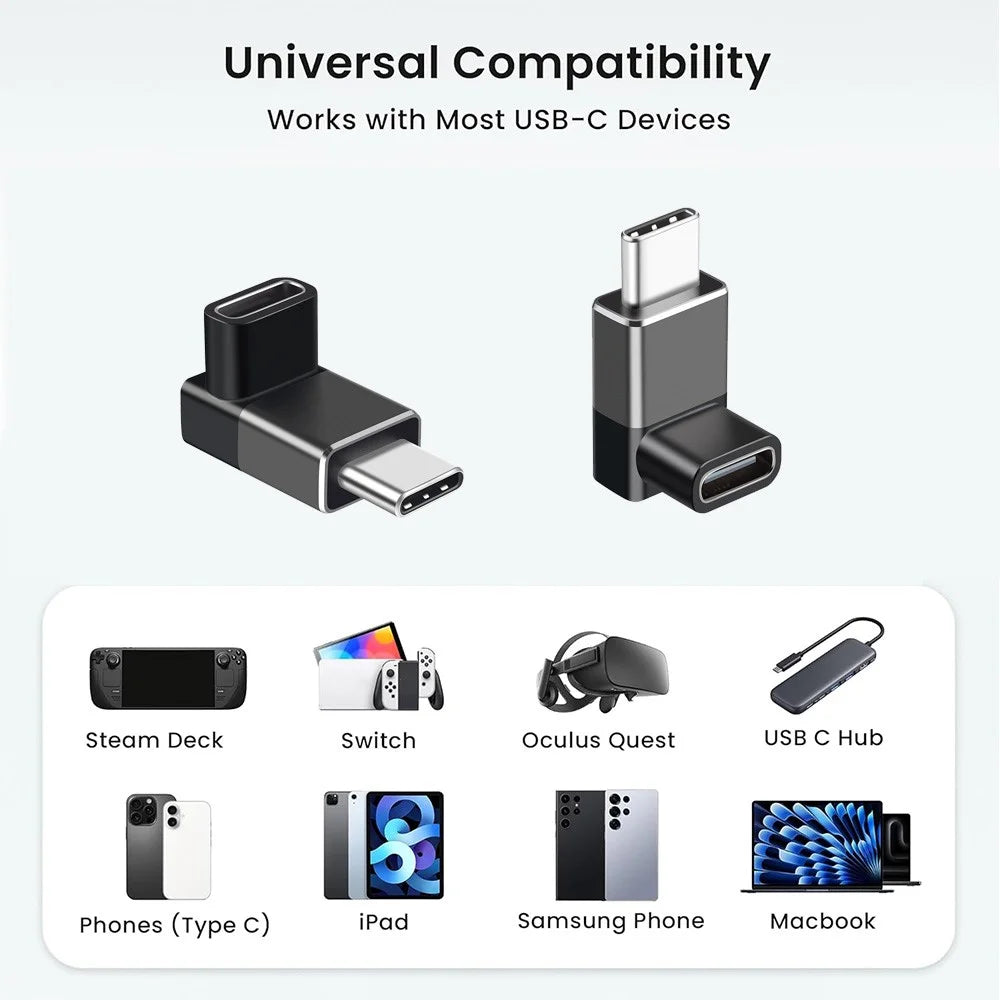 ENKAY ENK-AT132 USB-C Male to USB-C Female 90 Degree Right Angle Adapter 40Gbps High Speed 240W Fast Charging Converter - Grey - 5