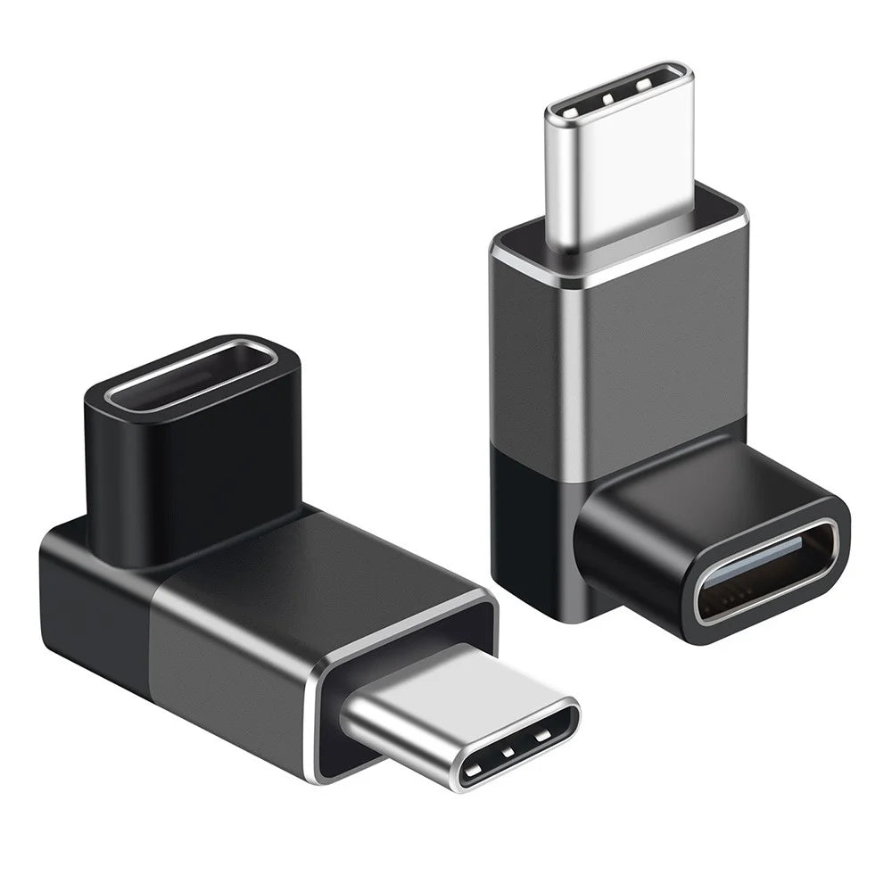ENKAY ENK-AT132 2Pcs USB-C Male to USB-C Female 90 Degree Right Angle Adapter 40Gbps High Speed 240W Fast Charging Converter - Grey - 1