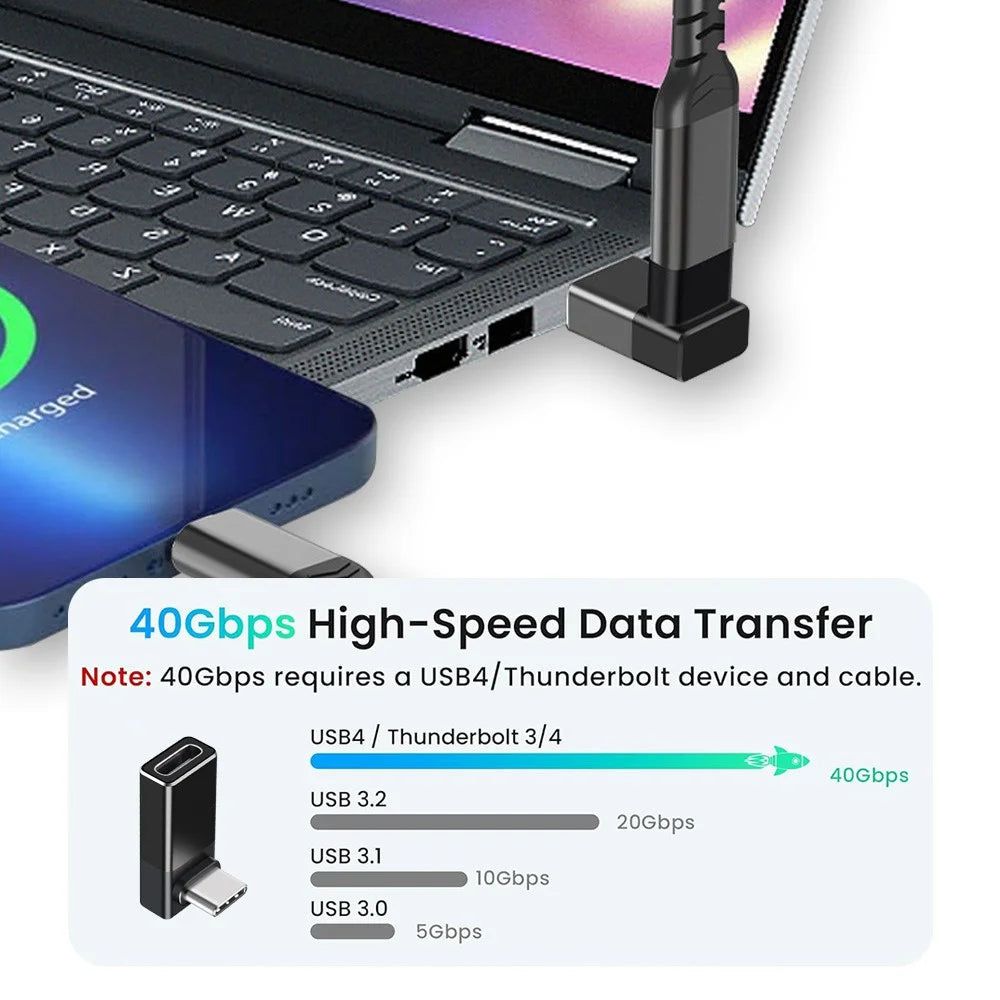 ENKAY ENK-AT133 90 Degree USB-C Male to Type-C Female Adapter 40Gbps 240W Fast Charging Converter - Black - 3