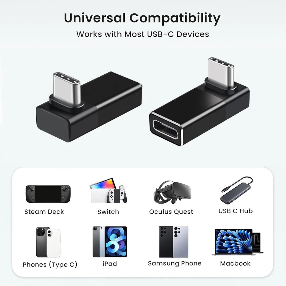 ENKAY ENK-AT133 90 Degree USB-C Male to Type-C Female Adapter 40Gbps 240W Fast Charging Converter - Black - 5