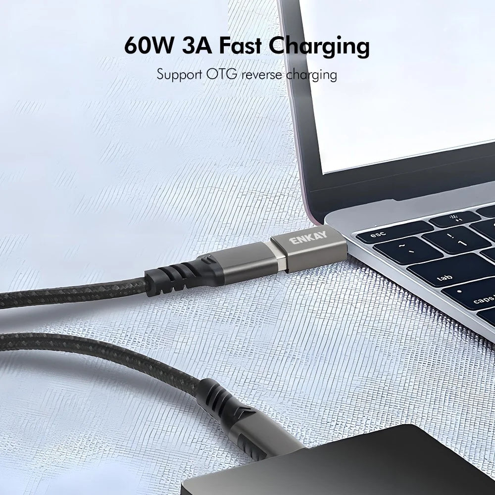 ENKAY ENK-AT134 USB-A 3.2 Female to USB-C Male Adapter 10Gbps 60W Fast Charging OTG Converter - Grey - 3