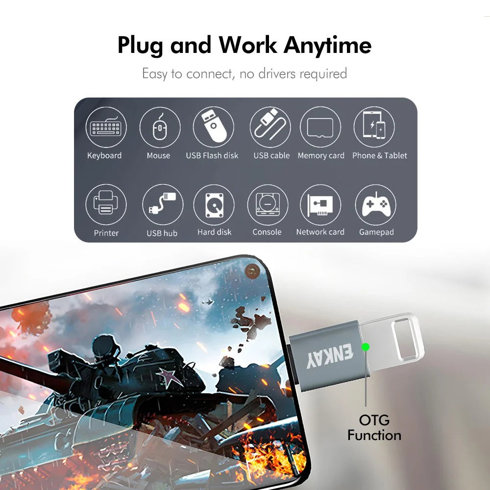 ENKAY ENK-AT134 USB-A 3.2 Female to USB-C Male Adapter 10Gbps 60W Fast Charging OTG Converter - Grey - 5