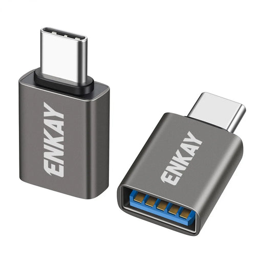 ENKAY ENK-AT134 2Pcs USB-A 3.2 Female to USB-C Male Adapter 10Gbps 60W Fast Charging OTG Converter - Grey - 1