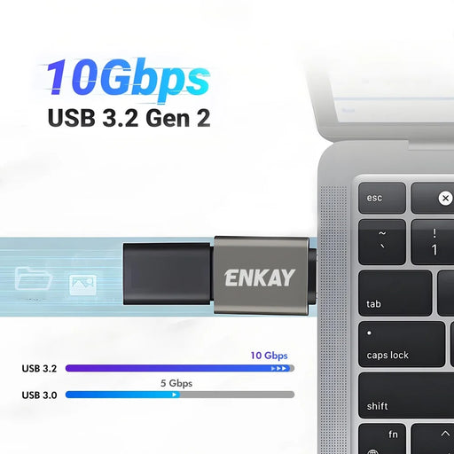 ENKAY ENK-AT134 2Pcs USB-A 3.2 Female to USB-C Male Adapter 10Gbps 60W Fast Charging OTG Converter - Grey - 2
