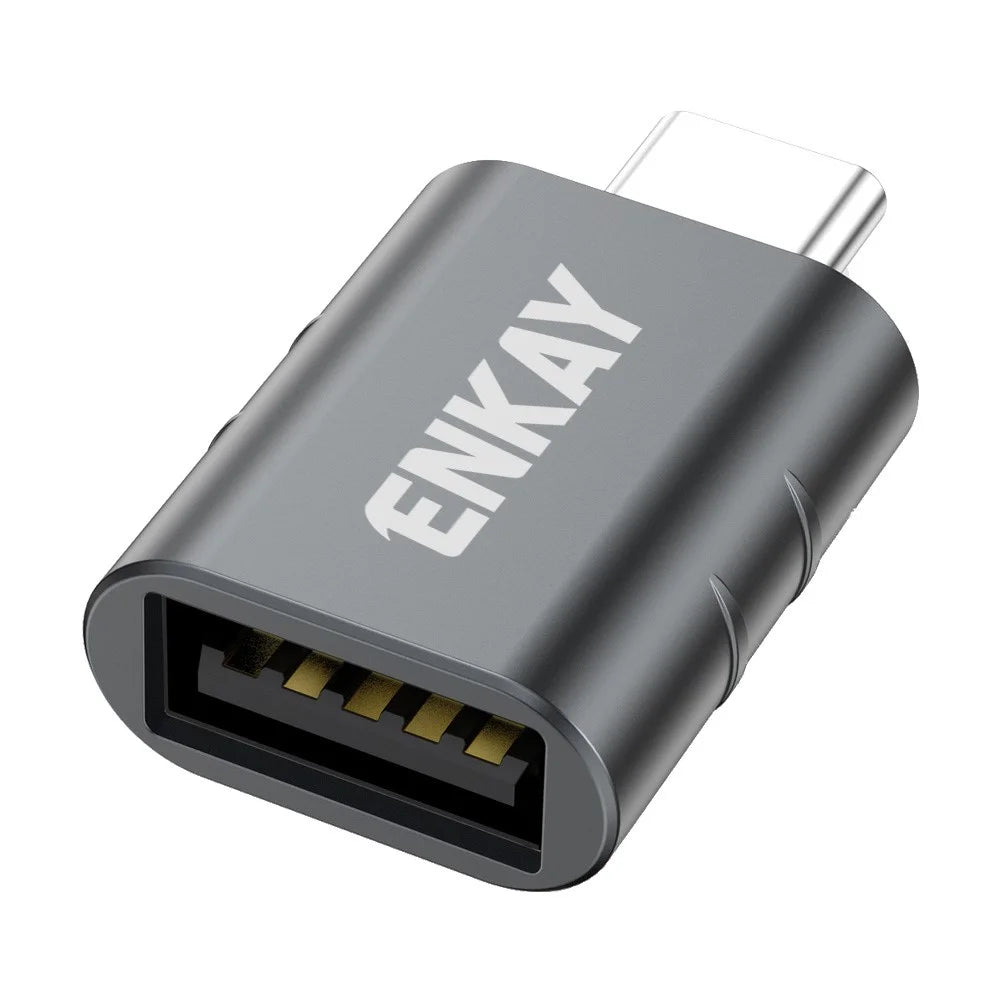 ENKAY ENK-AT135 USB-A 3.2 Female to USB-C Male Adapter 10Gbps 60W Fast Charging Zinc Alloy OTG Converter - Black - 1