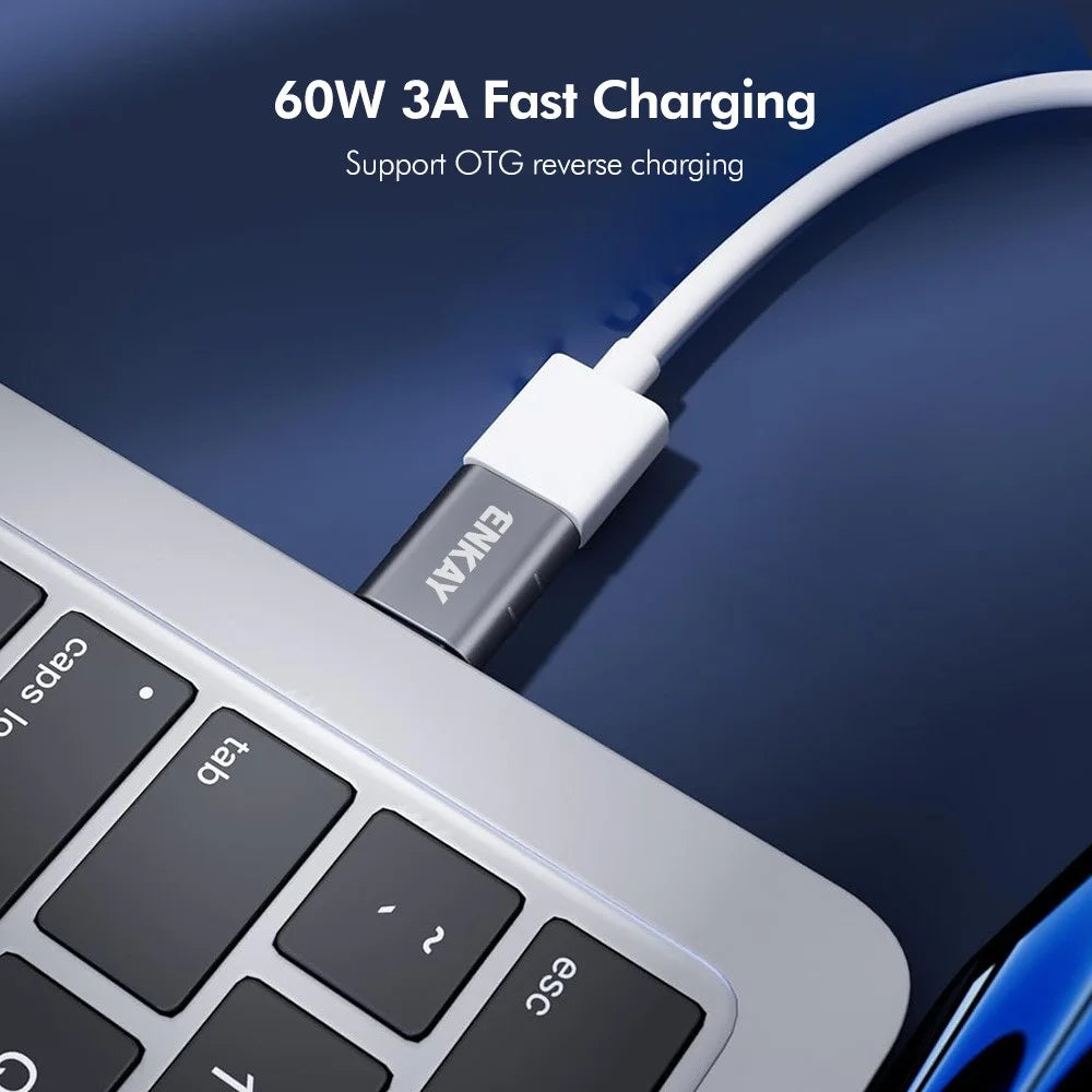 ENKAY ENK-AT135 USB-A 3.2 Female to USB-C Male Adapter 10Gbps 60W Fast Charging Zinc Alloy OTG Converter - Black - 3