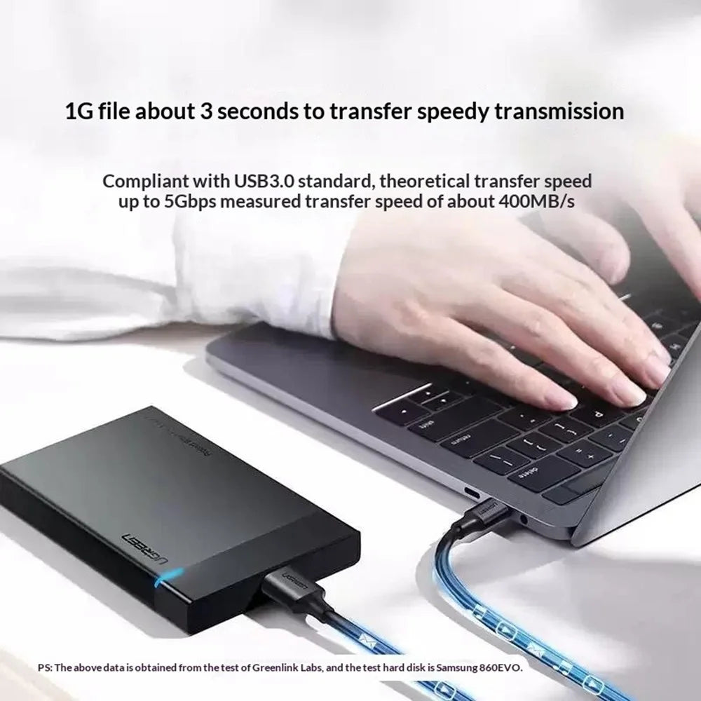 UGREEN 90995 25cm Type-C to Micro-B USB 3.0 Cable 3A Fast Charging 5Gbps Data Transfer Wire for External Hard Drive - Black - 4
