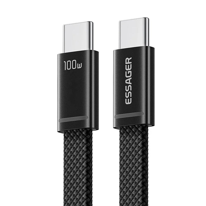 ESSAGER ES-X85 0.25m USB-C to USB-C Cable 100W PD Fast Charging 480Mbps Transfer Data Cable - Black - 1