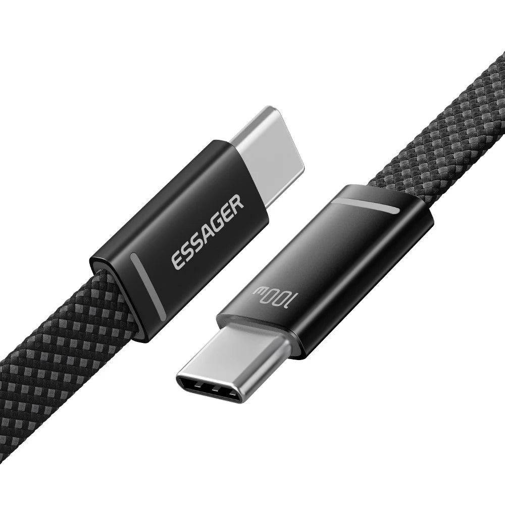 ESSAGER ES-X85 0.25m USB-C to USB-C Cable 100W PD Fast Charging 480Mbps Transfer Data Cable - Black - 3