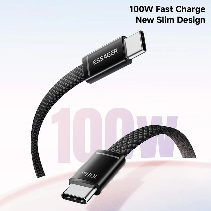 ESSAGER ES-X85 0.25m USB-C to USB-C Cable 100W PD Fast Charging 480Mbps Transfer Data Cable - Black - 5