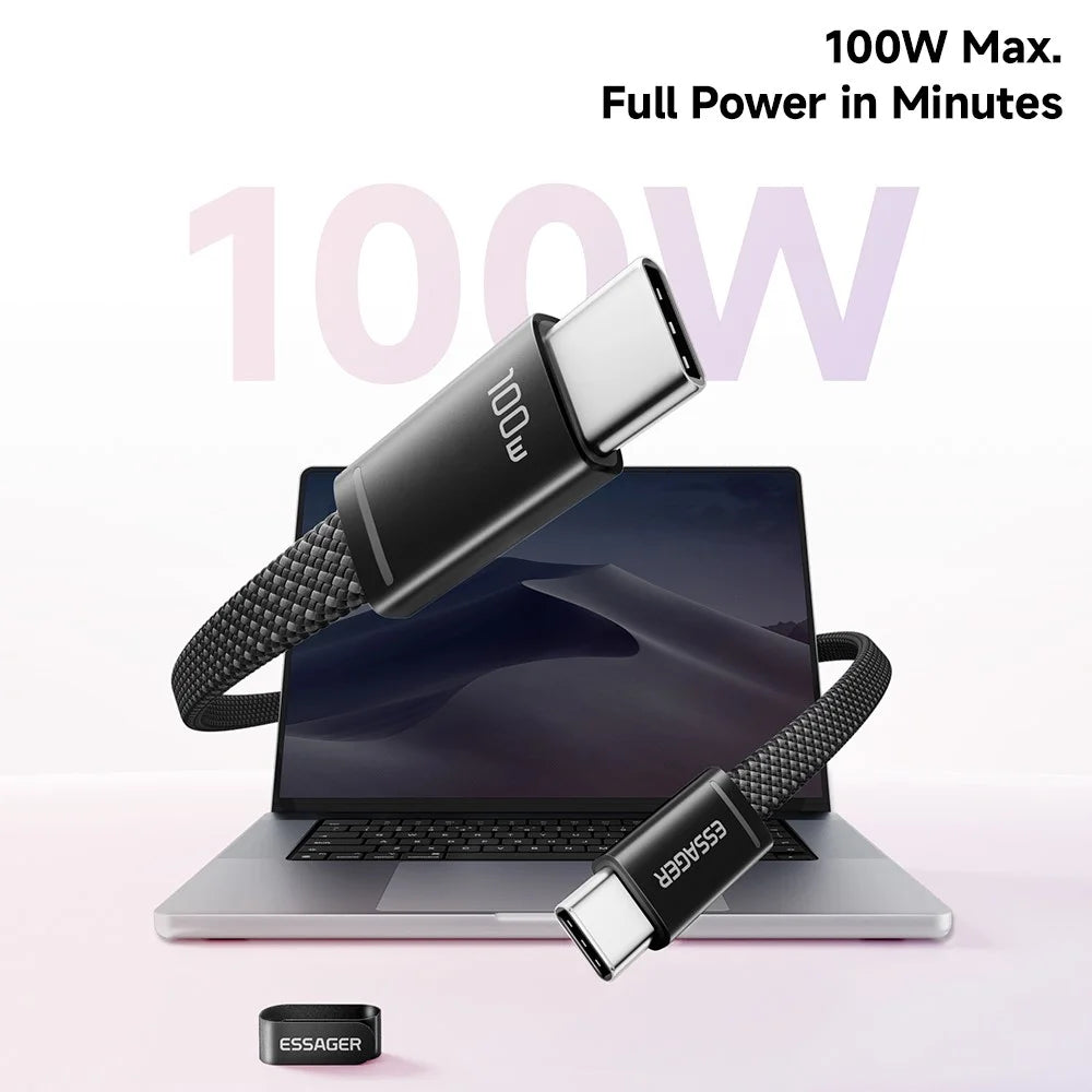 ESSAGER ES-X85 0.25m USB-C to USB-C Cable 100W PD Fast Charging 480Mbps Transfer Data Cable - Black - 6