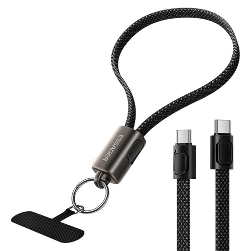 ESSAGER ES-X84 0.3m 2-in-1 Lanyard Design Charging Cable Type-C to Type-C 60W Fast Charging Braided Data Cord - Black - 1