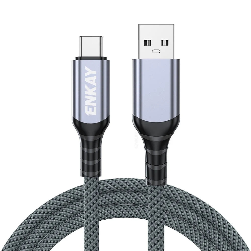 ENKAY 1m USB 3.2 to Type-C Cable 60W Fast Charging 10Gbps High Speed Braided Data Cable - Grey - 1