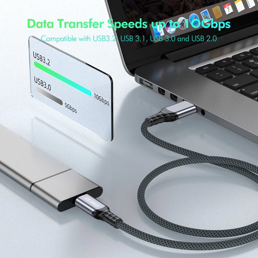 ENKAY 1m USB 3.2 to Type-C Cable 60W Fast Charging 10Gbps High Speed Braided Data Cable - Grey - 2