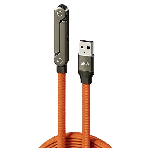 D04 1.5m 65W USB-A to Type-C Cable Phone Stand Fast Charging Cord for iPhone 15  /  16  /  17  /  Android Gaming - Orange - 1