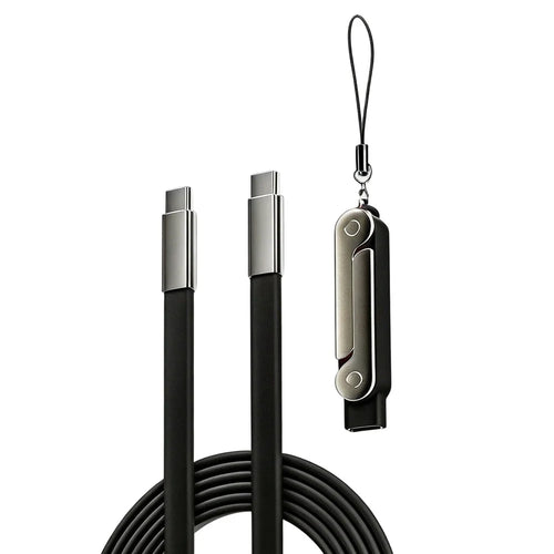 D03 240W Phone Stand Cable Adapter with 2m USB-C to USB-C Cable for iPhone 15  /  17 Type-C Fast Charging Cable Converter - Black - 1