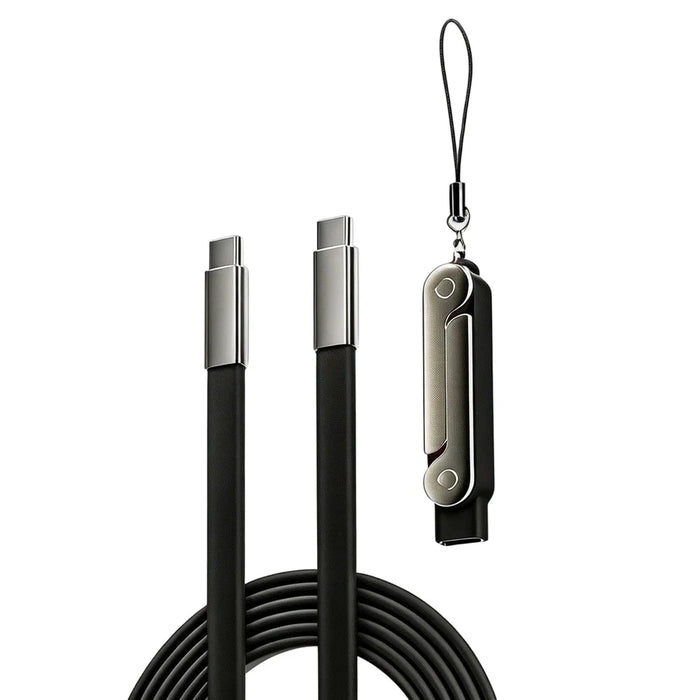 D02 240W Phone Stand Cable Adapter with 1m USB-C to USB-C Cable for iPhone 15  /  17 Type-C Fast Charging Cable Converter - Black - 1
