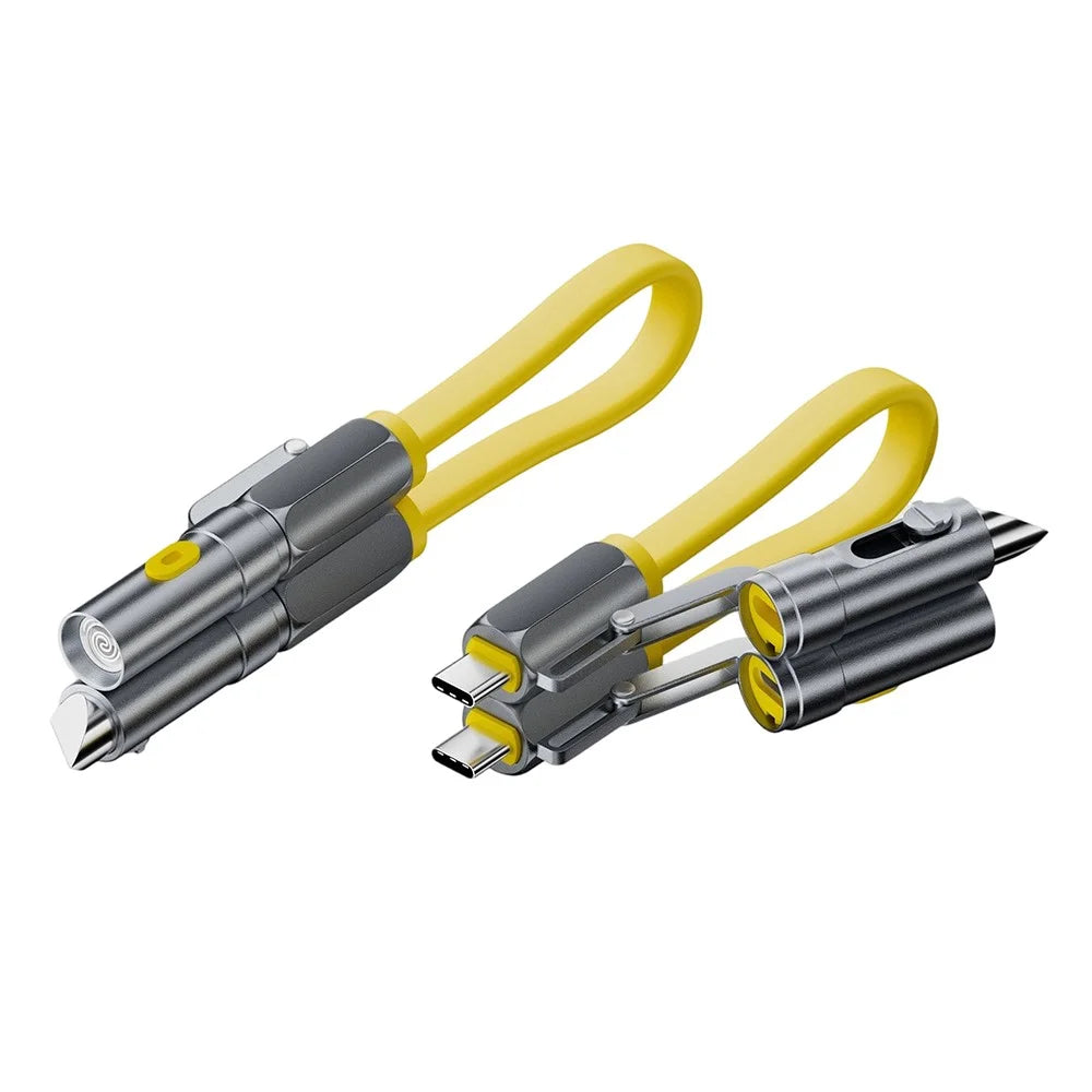 JX4 / 1-01 22cm 240W USB-C Cable with Hidden Blade Lighter Portable 4-in-1 Multifunctional Charging Data Cable for Outdoor Emergency - Yellow - 1