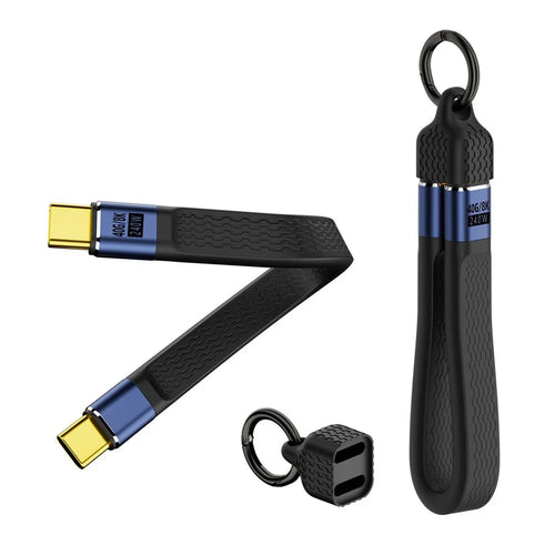 D24013 13.7cm USB4 Cable 240W PD Fast Charging 40Gbps 8K Video Transfer Keychain Design Type-C to Type-C Data Cord for Mac Mini Phone - Black - 1