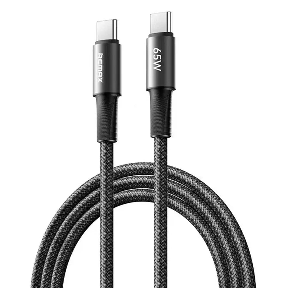 REMAX CB25 2m USB-C to USB-C Cable 65W PD Fast Charging Aluminum Alloy Braided Data Cord for Laptop Tablet Phone - Black - 1