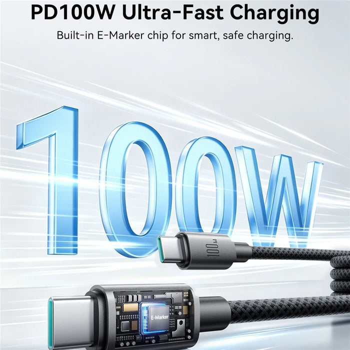 JOYROOM S-A65 1.2m Magnetic Self Winding Cable Type-C to Type-C PD 100W Fast Charging Data Cable - Black - 2