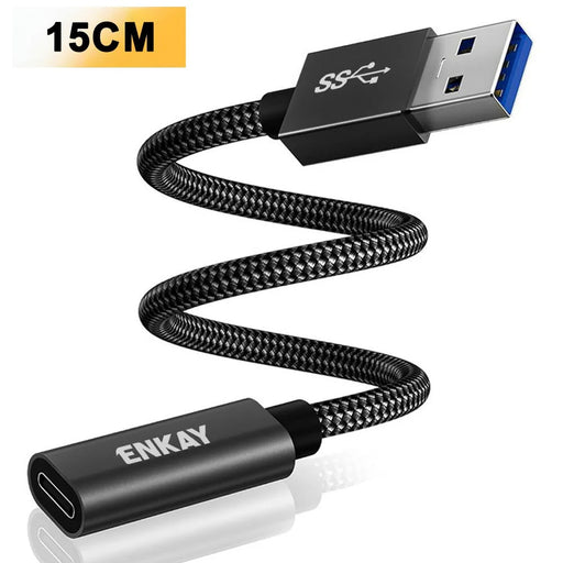 ENKAY ENK-AT136 15cm 10Gbps 60W USB 3.2 Type-C Female to USB-A Male Adapter Cable - Black - 1